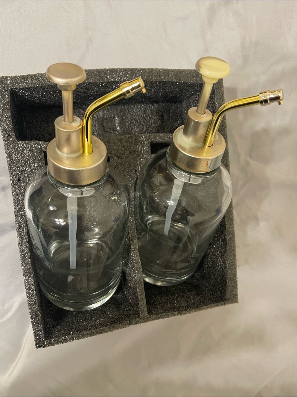 Glass Dispenser Bottle with Gold Pump - 16.9 oz Set of 2